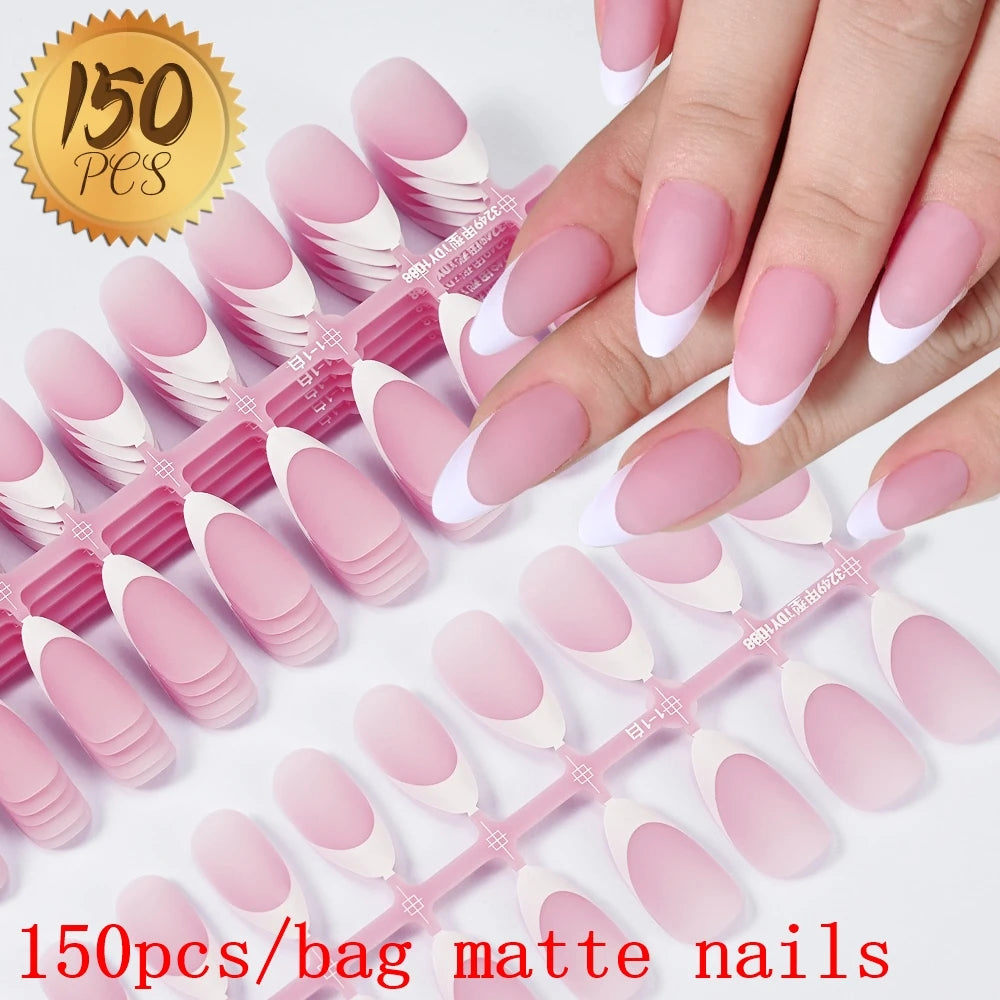 120pcs French White Pink Fake Nail Short Square Ballet Simple False Nails Press On Wearable Full Cover Acrylic Reusable Nail Tip