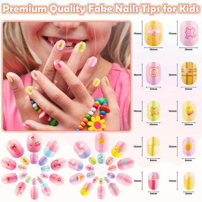 Nails for Kids, 144Pcs Press on Nails for Girls, Kids Fake Nails Short Glitter Stick on Nail Tips Pre Glue Acrylic Nails for Children Girls Nail Art Decoration