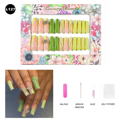 【BUY 3 Get 1 More Free】【 L101 - L150】 Machine Press on Nails 24Pcs False Nails