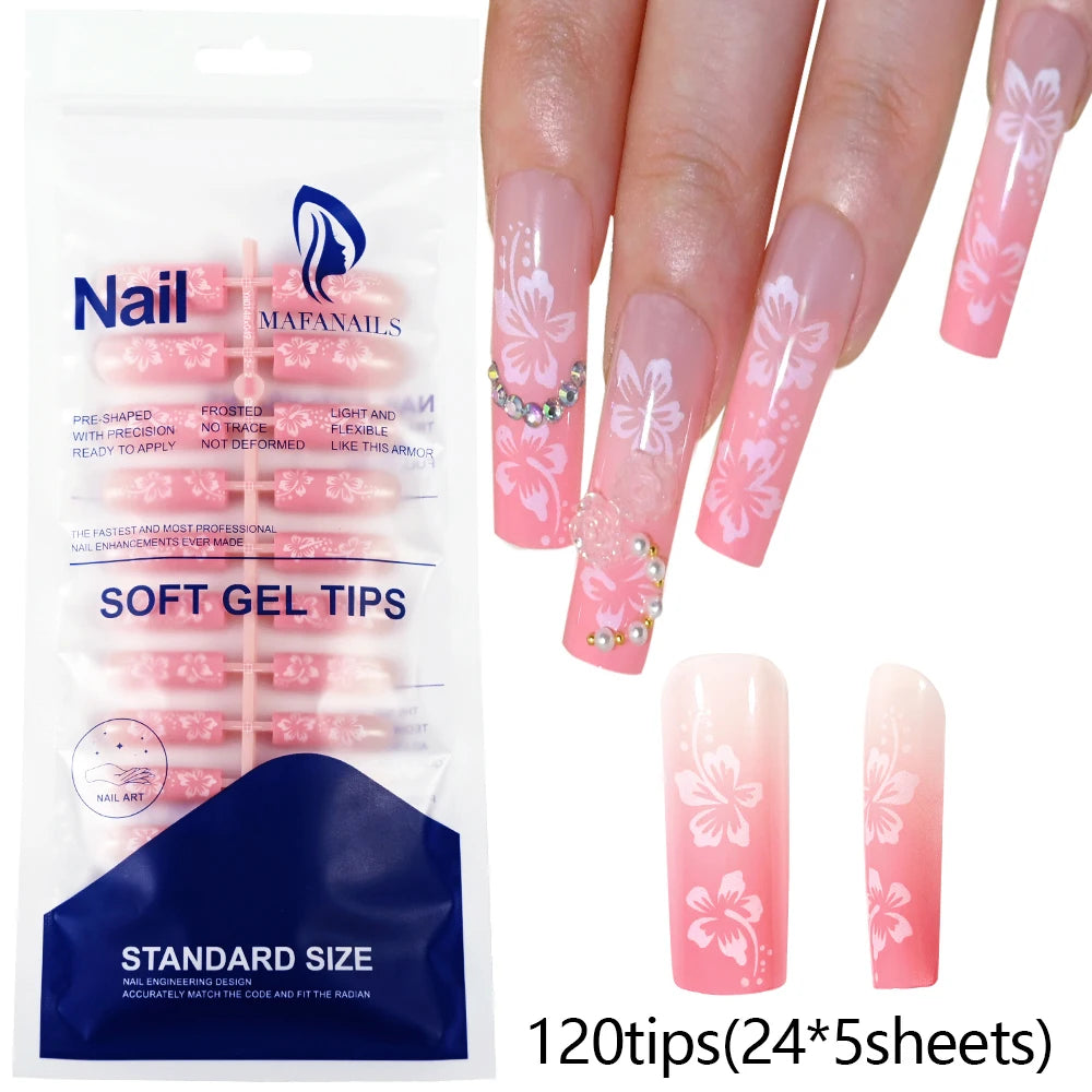 120pcs French White Pink Fake Nail Short Square Ballet Simple False Nails Press On Wearable Full Cover Acrylic Reusable Nail Tip