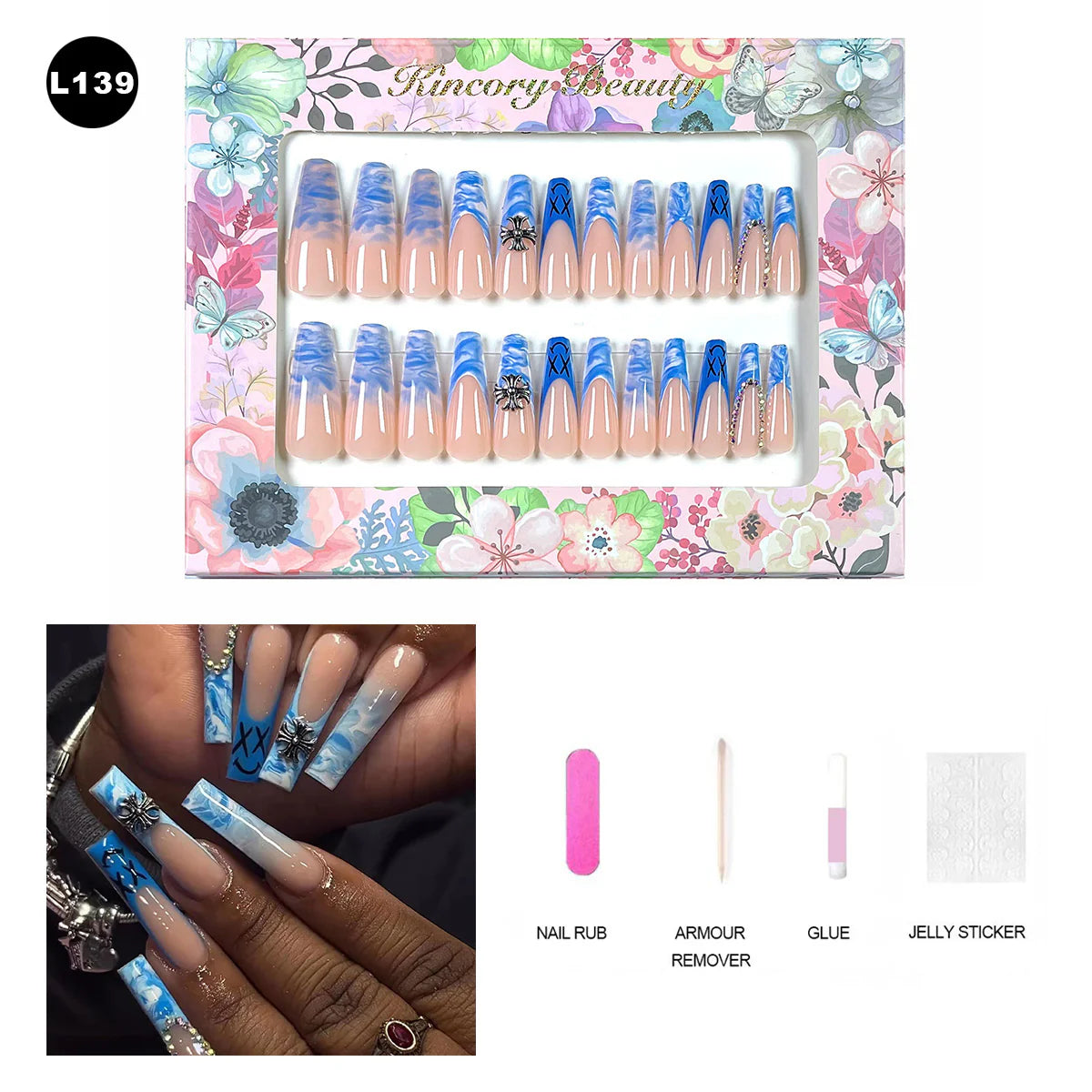 【BUY 3 Get 1 More Free】【 L101 - L150】 Machine Press on Nails 24Pcs False Nails