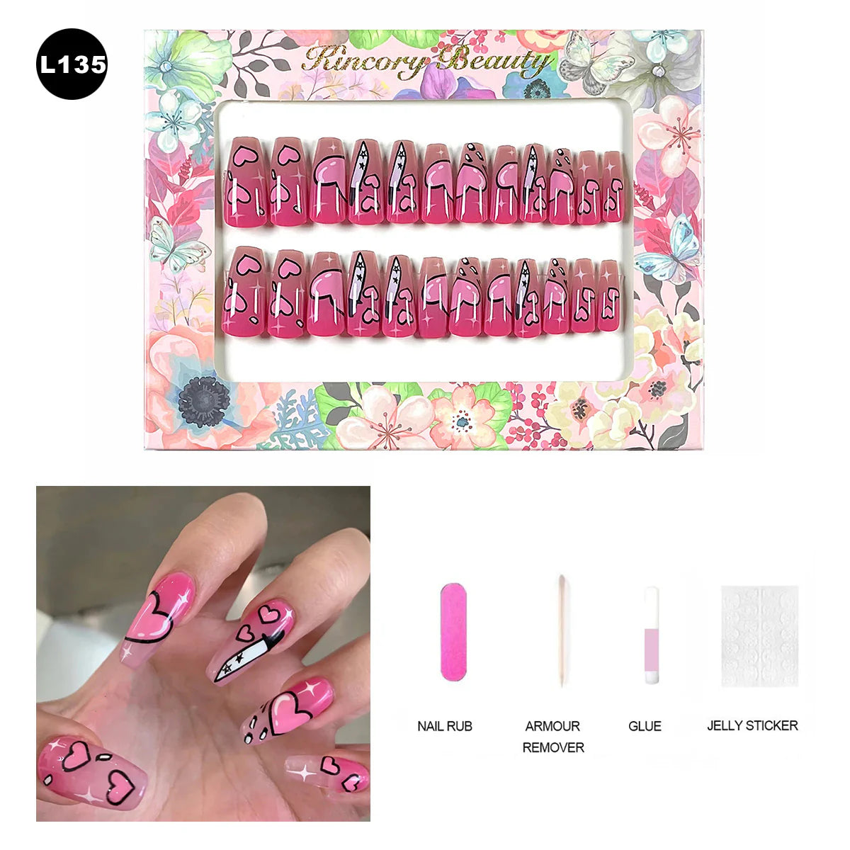 【BUY 3 Get 1 More Free】【 L101 - L150】 Machine Press on Nails 24Pcs False Nails