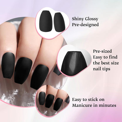 360Pc Matte Coffin Press on Nails Short Fake Nails Coffin Acrylic Nails Press Ons Nail Ballerina Artificial Fingernails Short Coffin False Nails Matte Presson Nails for Women Kids Girls