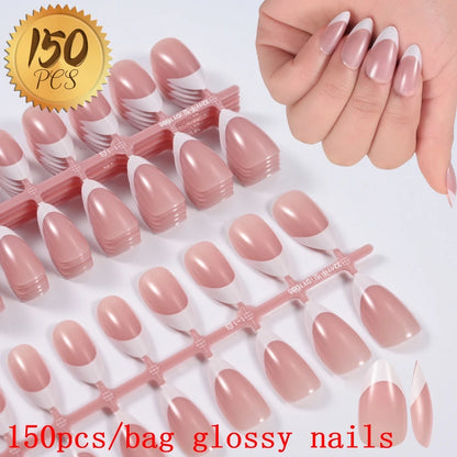 120pcs French White Pink Fake Nail Short Square Ballet Simple False Nails Press On Wearable Full Cover Acrylic Reusable Nail Tip