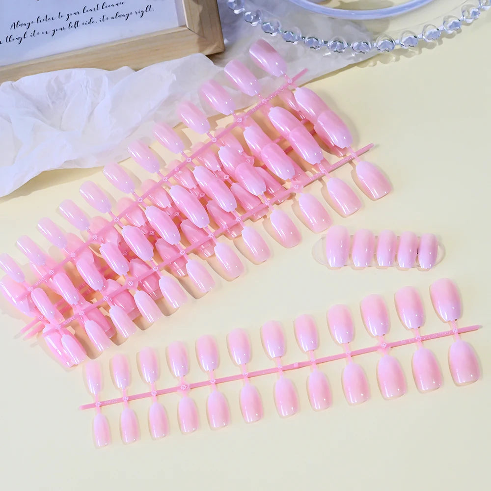 120pcs French White Pink Fake Nail Short Square Ballet Simple False Nails Press On Wearable Full Cover Acrylic Reusable Nail Tip