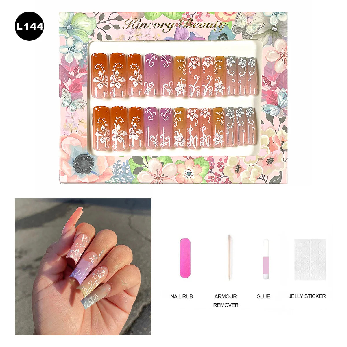 【BUY 3 Get 1 More Free】【 L101 - L150】 Machine Press on Nails 24Pcs False Nails