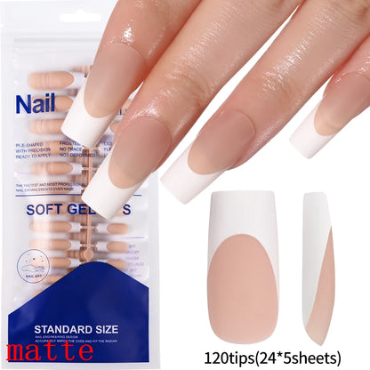 120pcs French White Pink Fake Nail Short Square Ballet Simple False Nails Press On Wearable Full Cover Acrylic Reusable Nail Tip