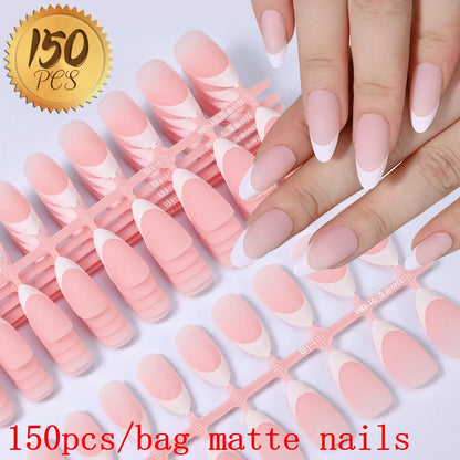 120pcs French White Pink Fake Nail Short Square Ballet Simple False Nails Press On Wearable Full Cover Acrylic Reusable Nail Tip