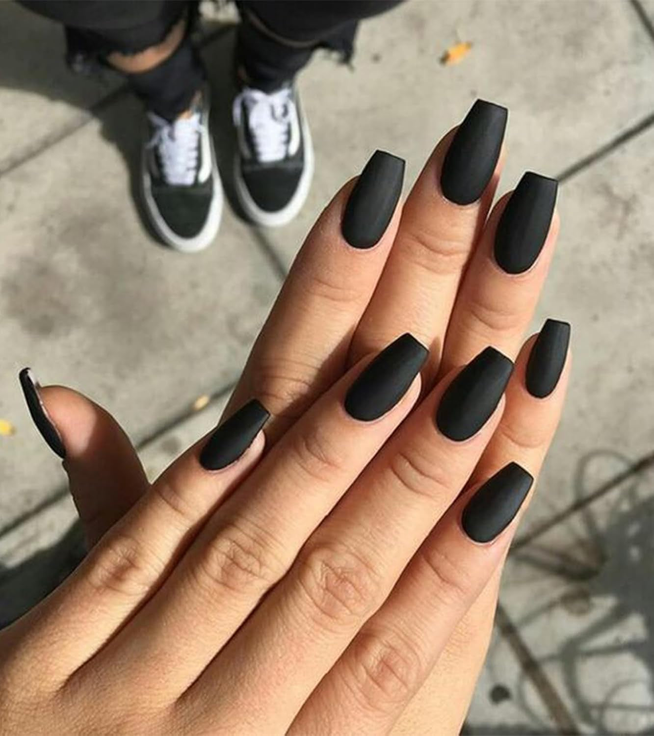 Black Press on Nails -  Press on Nails Coffin, Matte Fake Nails with Glue Sticker, Press on Nails Long, Solid Color Stick on Nails in 12 Sizes, 24PCS Glue on Nails, Black Velvet