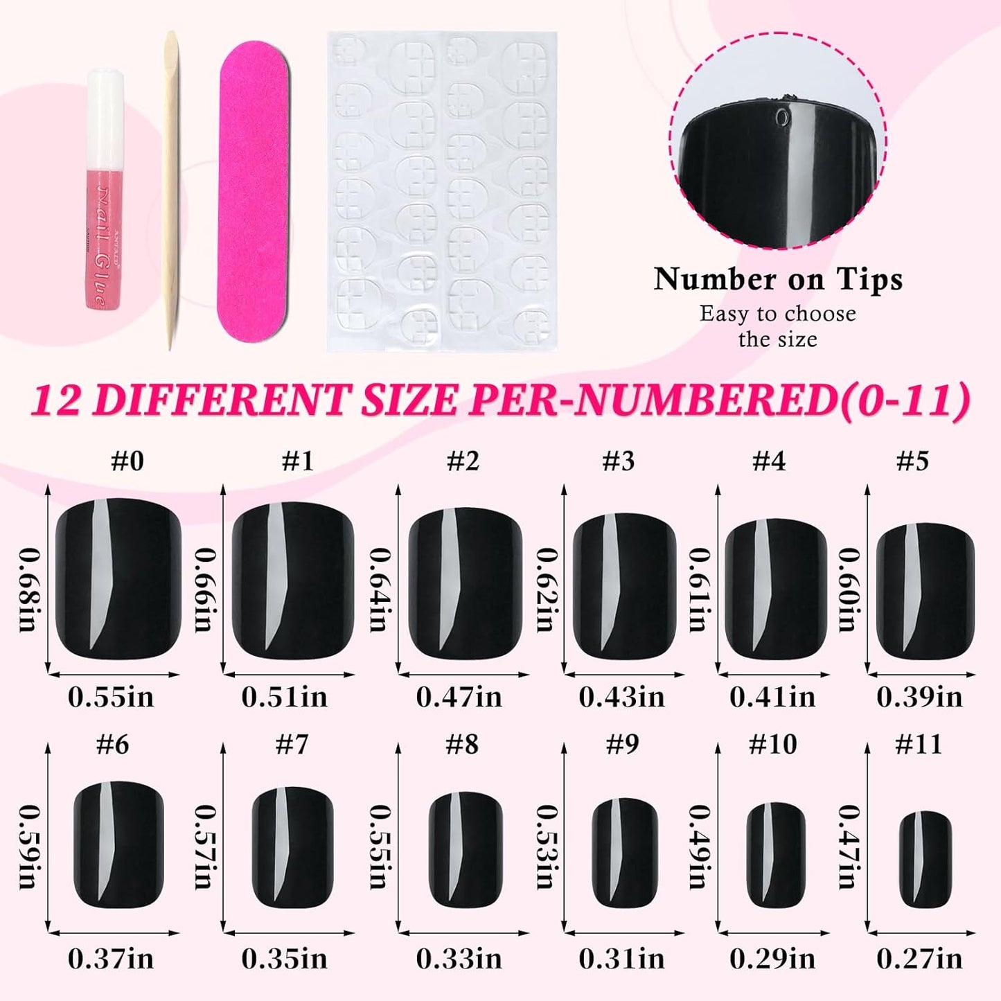 240Pc Square Press on Nails Short Fake Nails Press Ons with Glue&Adhesive Tabs, Black Acrylic Nails Press on Nails Square Nail Tips Petite Glue on Nails False Nails Artificial Fingernails