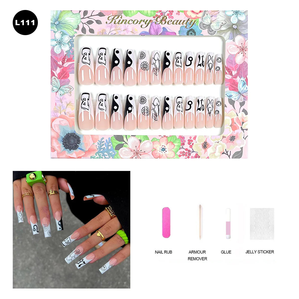 【BUY 3 Get 1 More Free】【 L101 - L150】 Machine Press on Nails 24Pcs False Nails