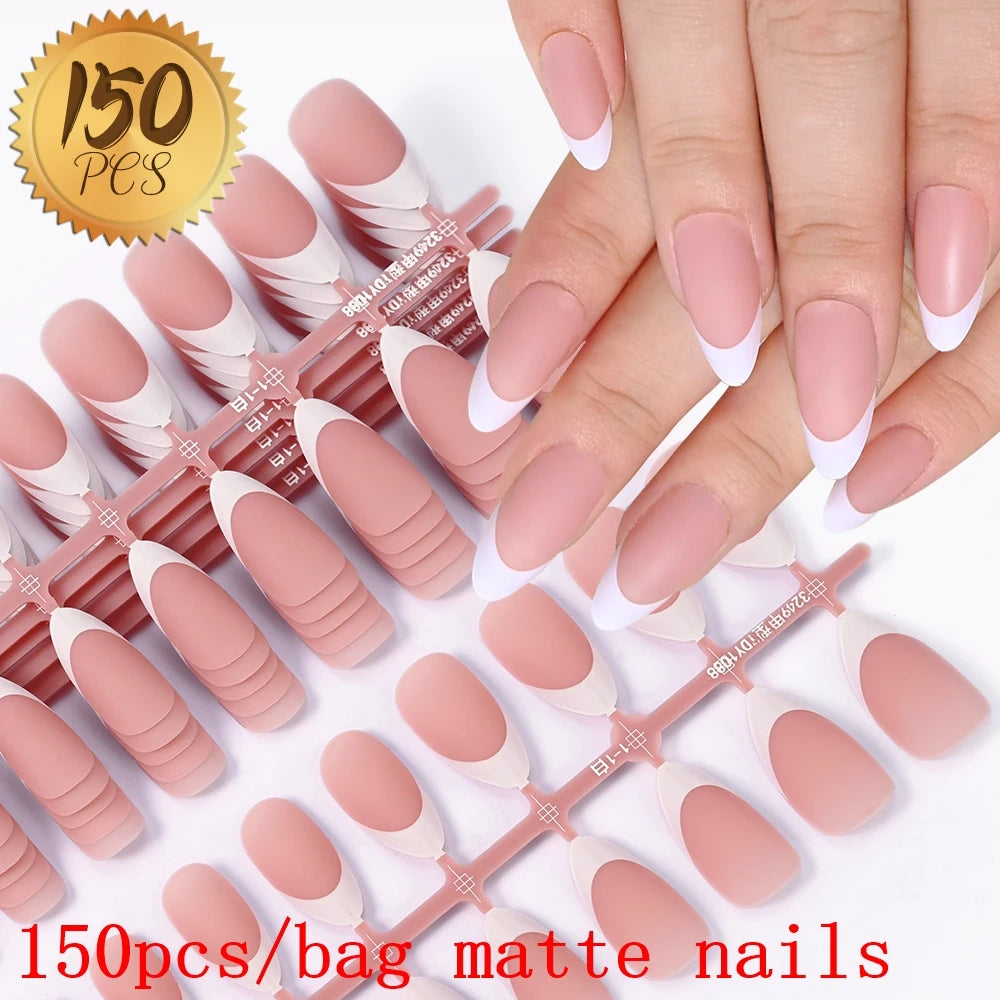 120pcs French White Pink Fake Nail Short Square Ballet Simple False Nails Press On Wearable Full Cover Acrylic Reusable Nail Tip